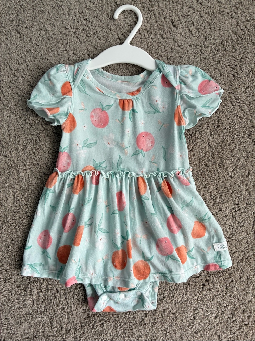 Loulou Lollipop Mint Baby Bodysuit Dress with Peach Print